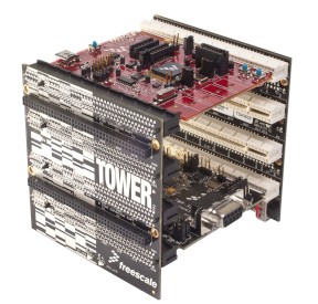 The TWR-K60N512 controller module and TWR-SER peripheral module in the TWR-K60N512-KIT tower kit