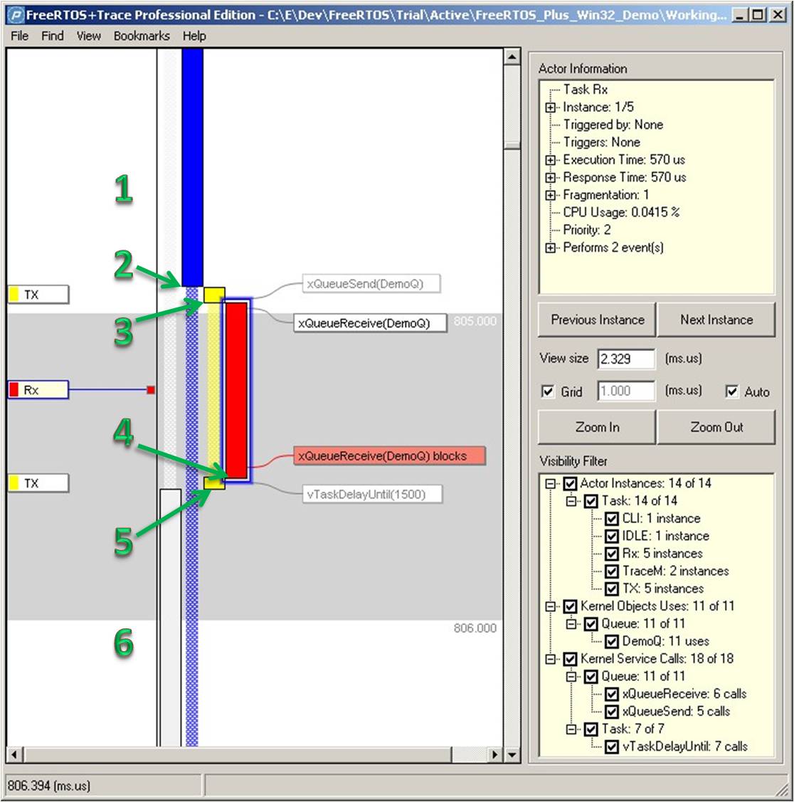 Viewing the RTOS trace in FreeRTOS-Plus-Trace