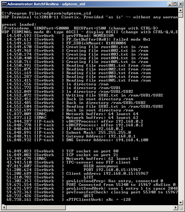 Logging messages produced by the free RTOS TCP/IP stack